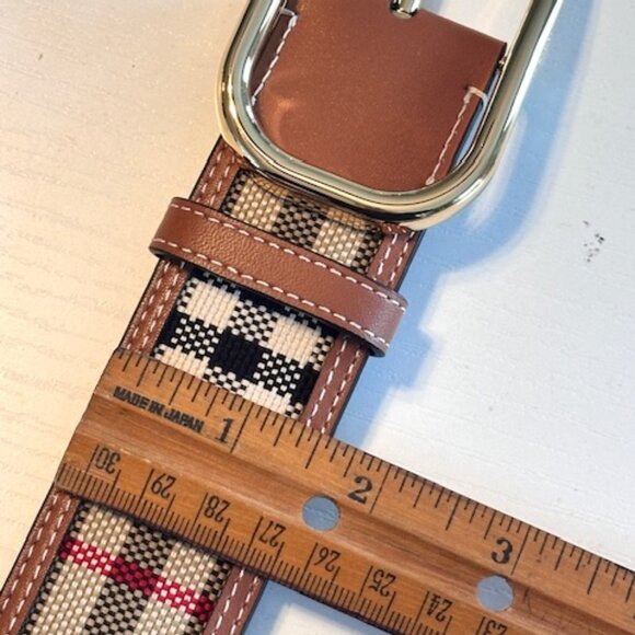 BURBERRY Vintage check and leather belt gold tone hard‎ wear size M